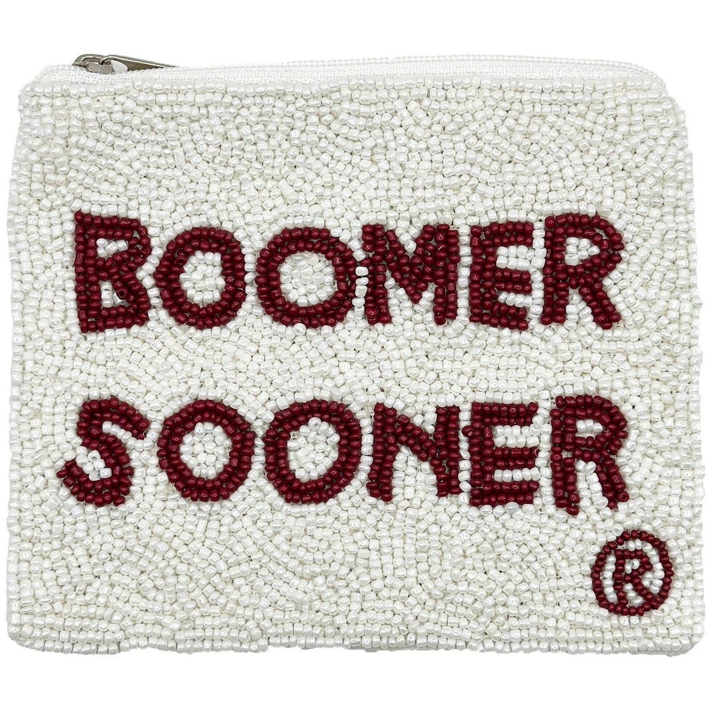 WHITE BOOMER SOONER BEADED POUCH
