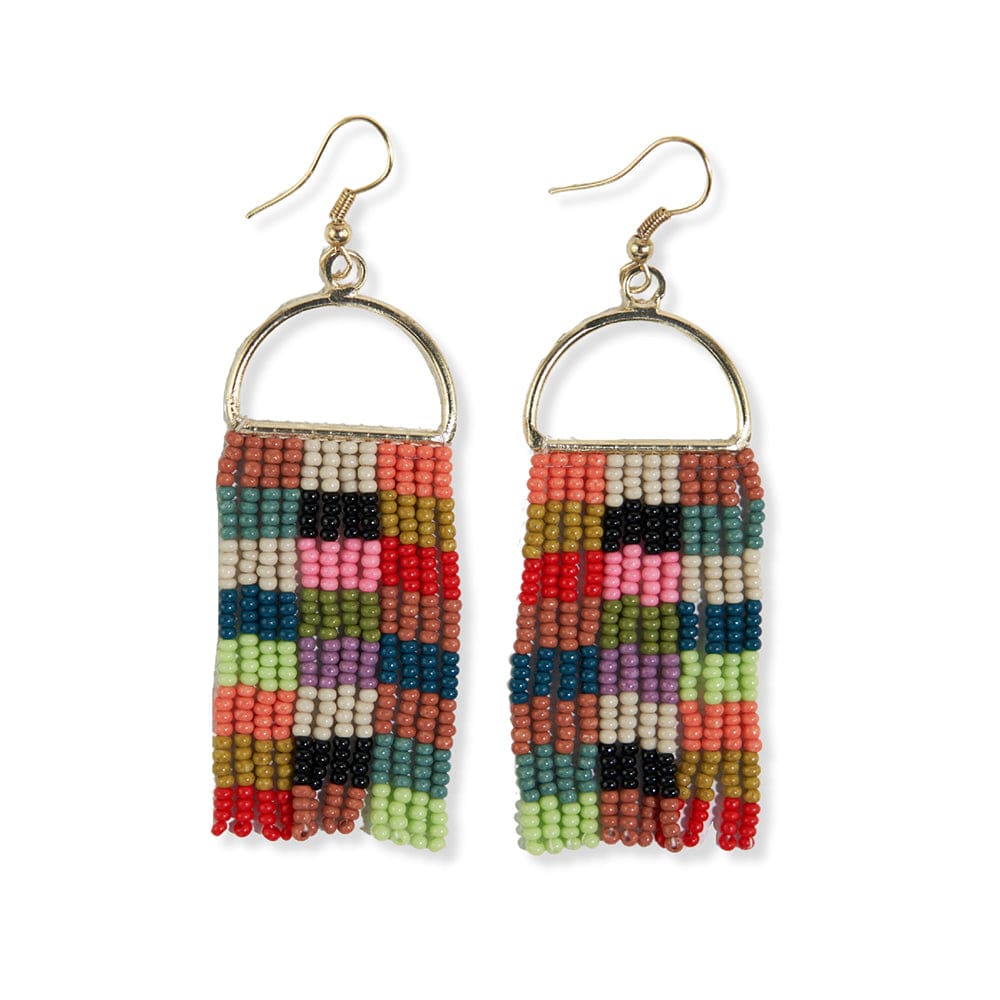 Ink + Alloy Allison Checkered Beaded Fringe Earrings Multicolor