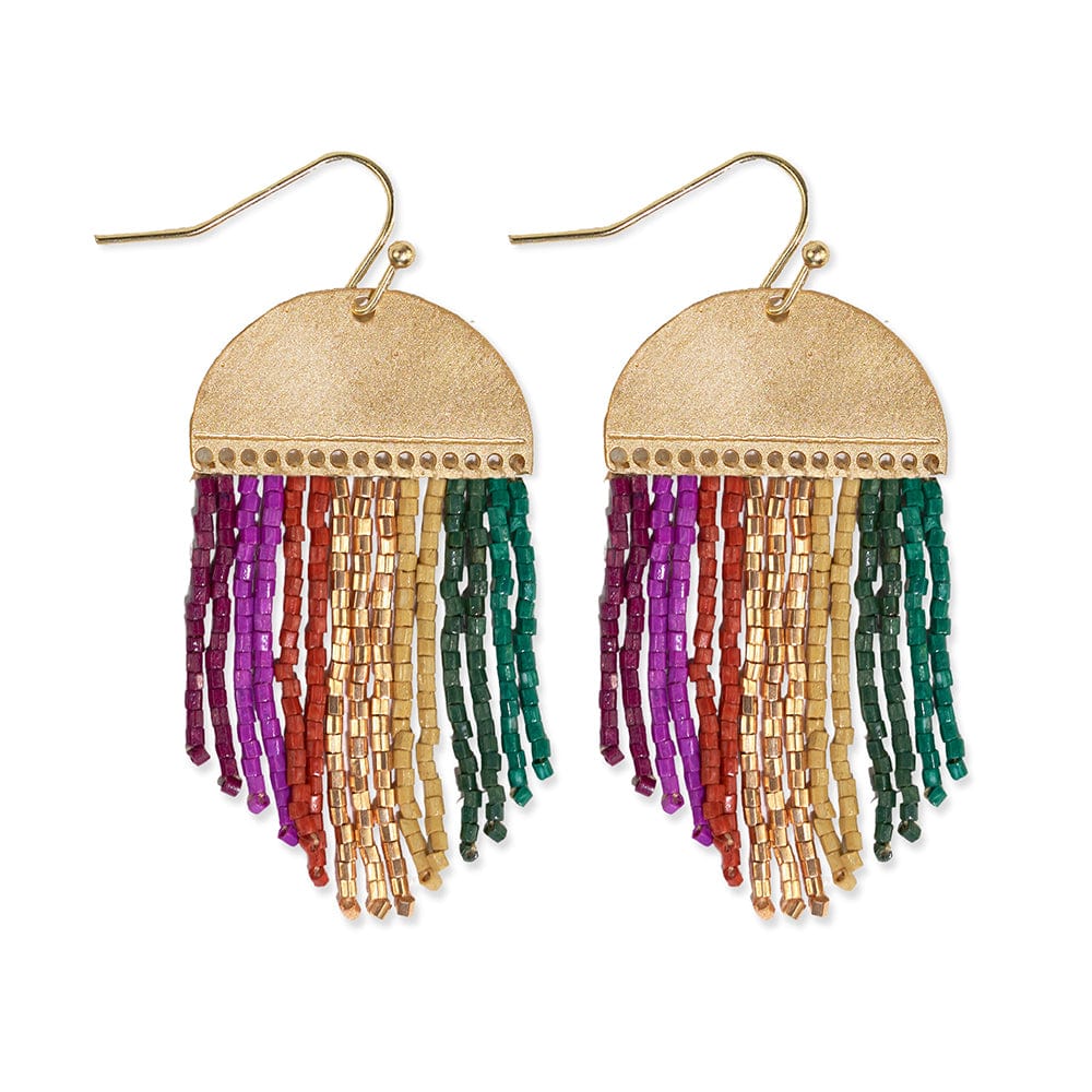 Ink+Alloy Claudia Multi-Striped Short Beaded Fringe Earrings Muted