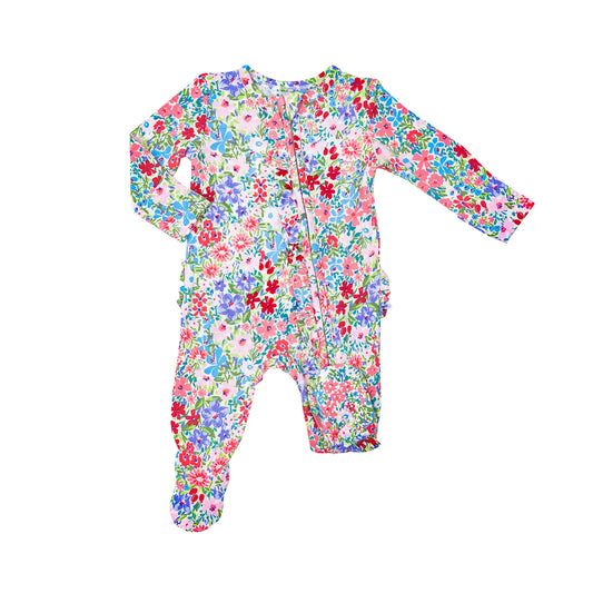 Angel Dear LONDON FLORAL 2 WAY RUFFLE ZIPPER FOOTIE