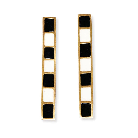 Ink+Alloy ADELE COLORBLOCK ENAMEL BAR EARRINGS BLACK/WHITE