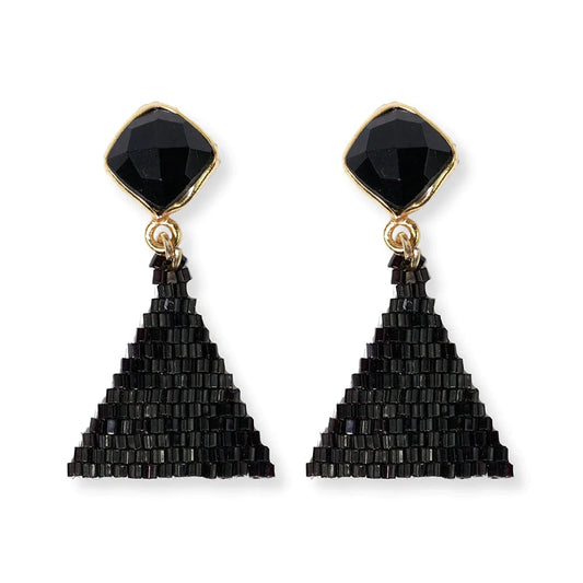 Ink+Alloy Celia Small Triangle Drop With Semi-Precious Stone Post Black