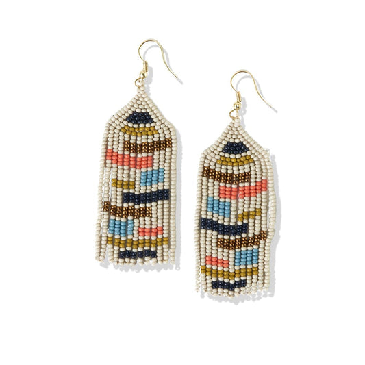 Ink+Alloy Dolly Color Blocks Beaded Fringe Earrings Multicolor