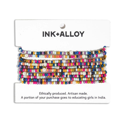 Ink+Alloy Sage Confetti Beaded 10 Strand Stretch Bracelets Multicolor