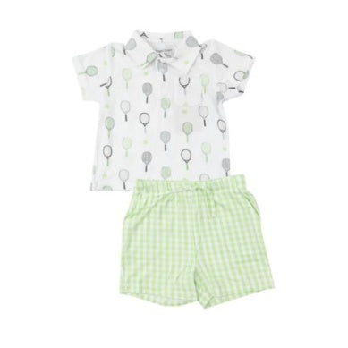 Angel Dear MINI GREEN GINGHAM POLO SHIRT & SHORT SET