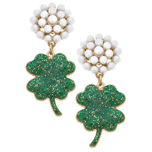 St. Patrick's Day Four Leaf Clover Earrings in Green